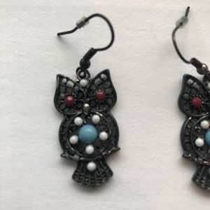 Multicolored owl earrings